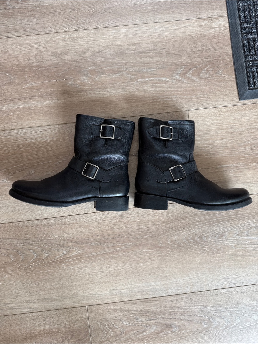 Women’s Black Leather Buckle Moto Boots